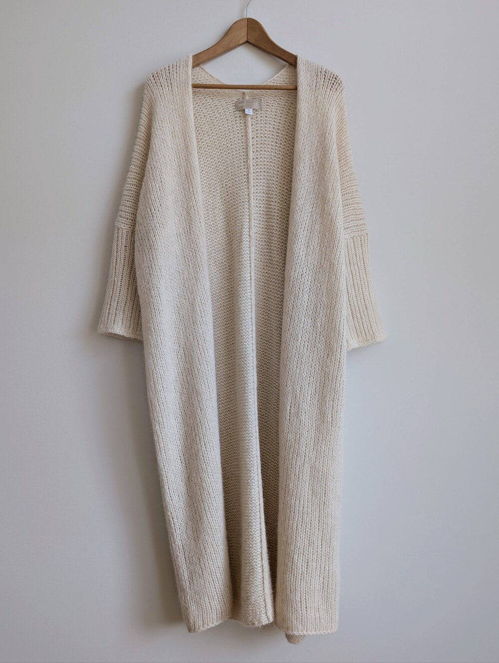 120% Alpaca Cashmere Silk Long Open Front Duster Cardigan Cream Sweater Medium